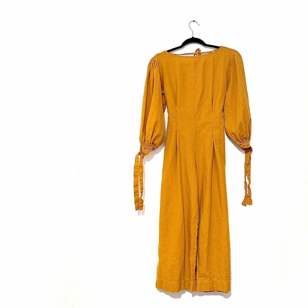 Urban Outfitters Mustard Yellow Linen Pleated Balloon Sleeve Jumpsuit. Size S